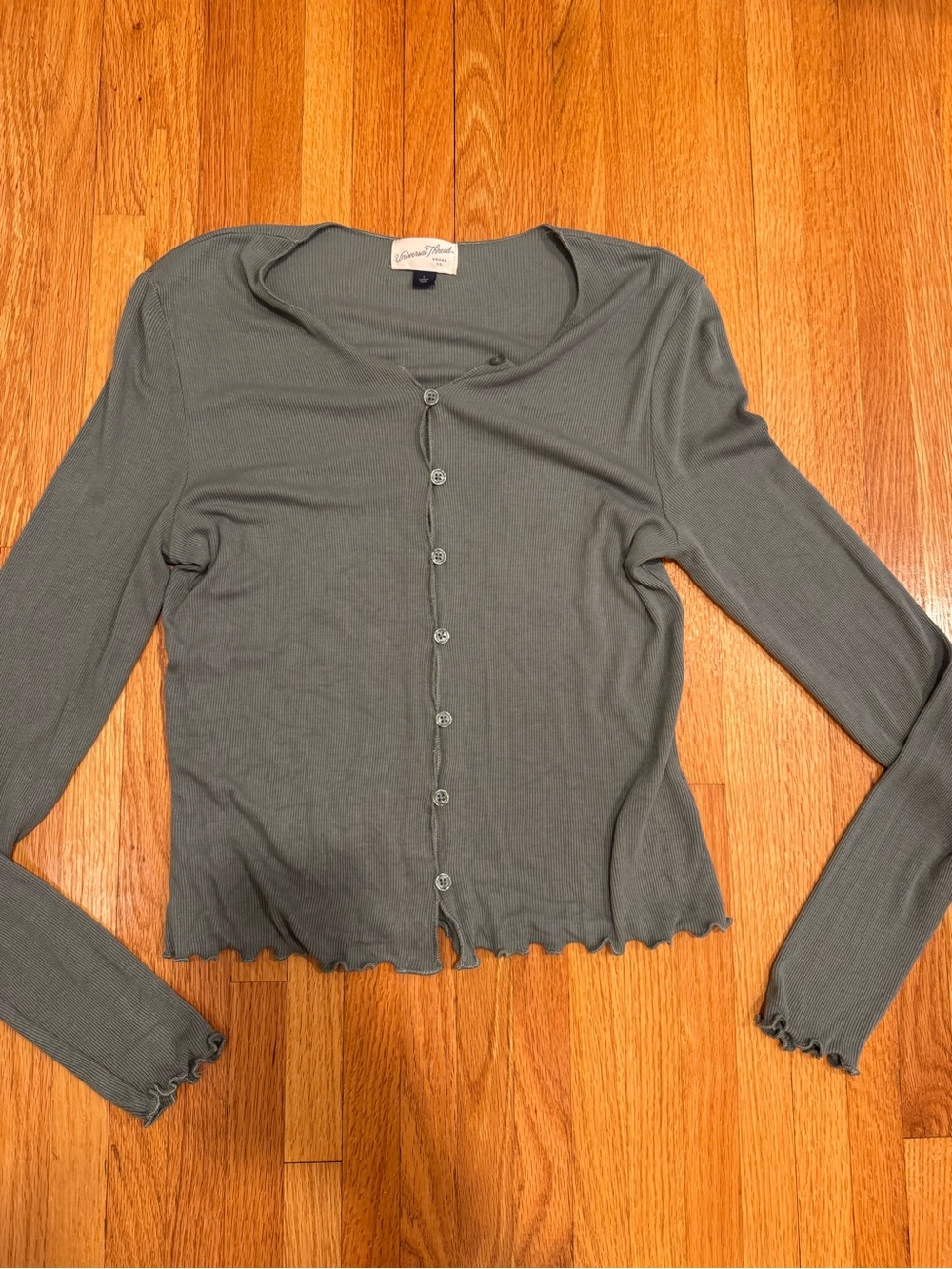 Casual Ribbed Button-Front Cardigan - Green blue